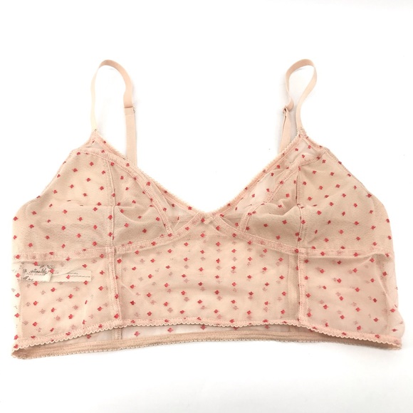 Intimately Free People Bralette Size Large Pink Mesh Sheer Polka Dot Bra - Picture 1 of 5